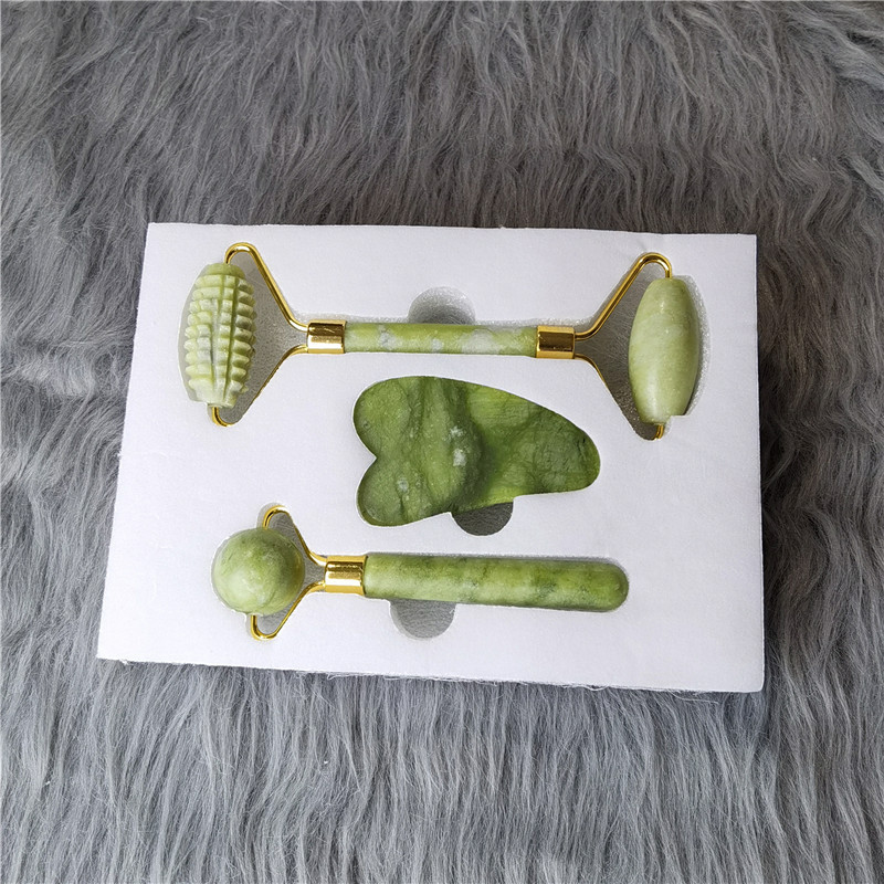 Contenedor de belleza de jade natural, rodillo de jade de doble cabezal, conjunto completo facial, contenedor de belleza de masaje, comercio exterior, jade al por mayor