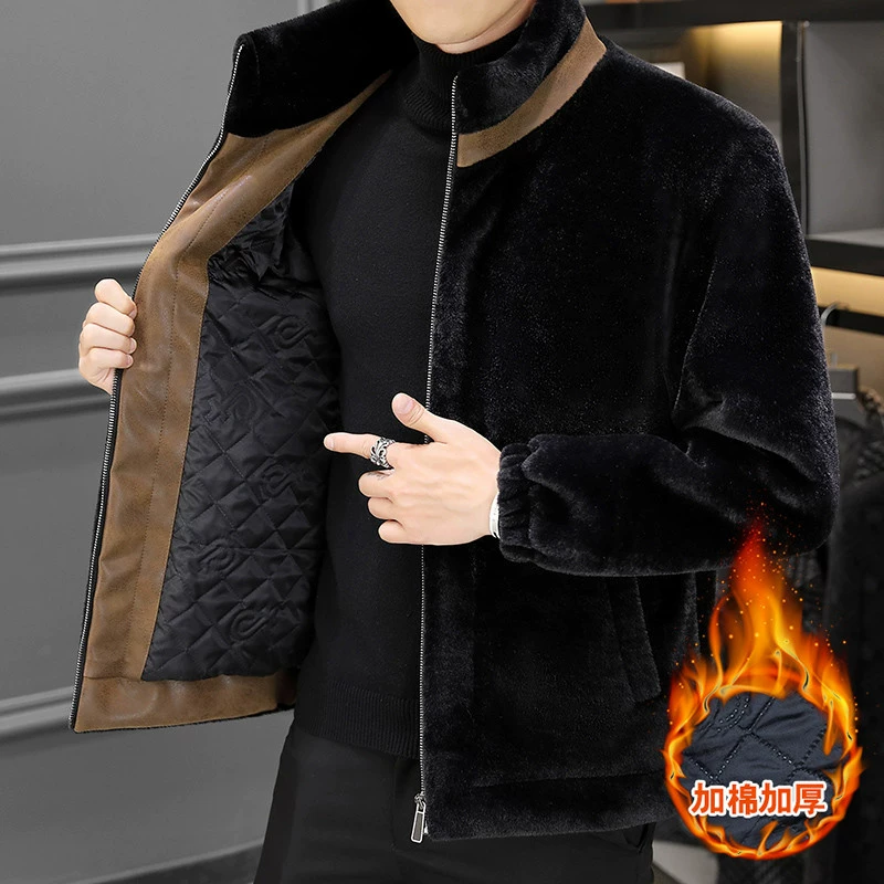 2024 осень и зима Кранди Зимняя мужская золотая норковая имитация норковой шерсти теплая куртка 1029