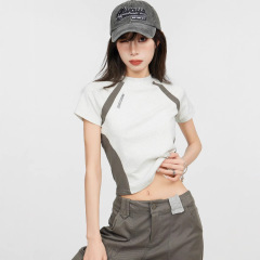日本デザイン y2k アメリカンシンプルレトロトップブラックスリム半袖 Tシャツ女性用 2025 新しいホットスタイル女性
