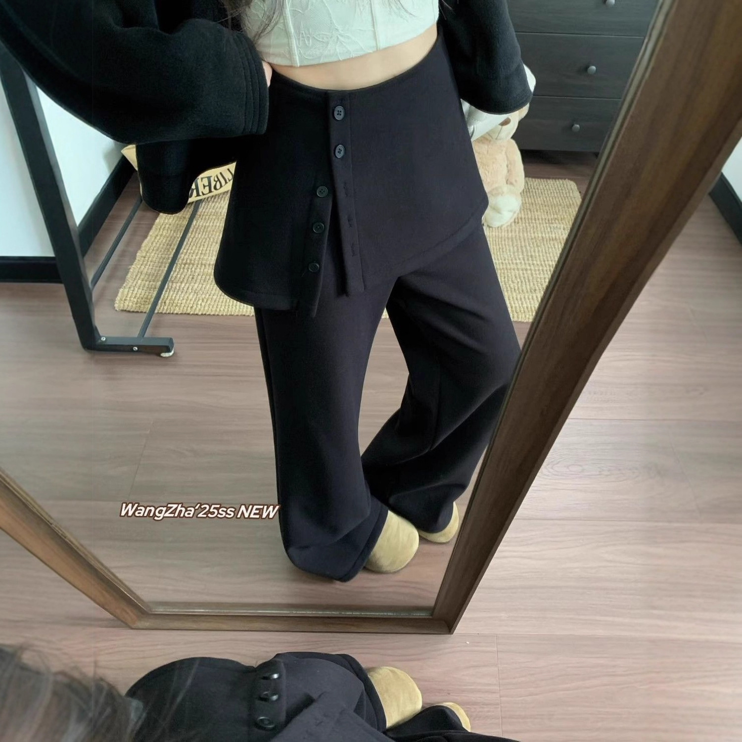Autumn and Winter Casual High-Waisted Slimming Versatile Loose Flared Pants Women's Design Two-Way Wear Long Pants