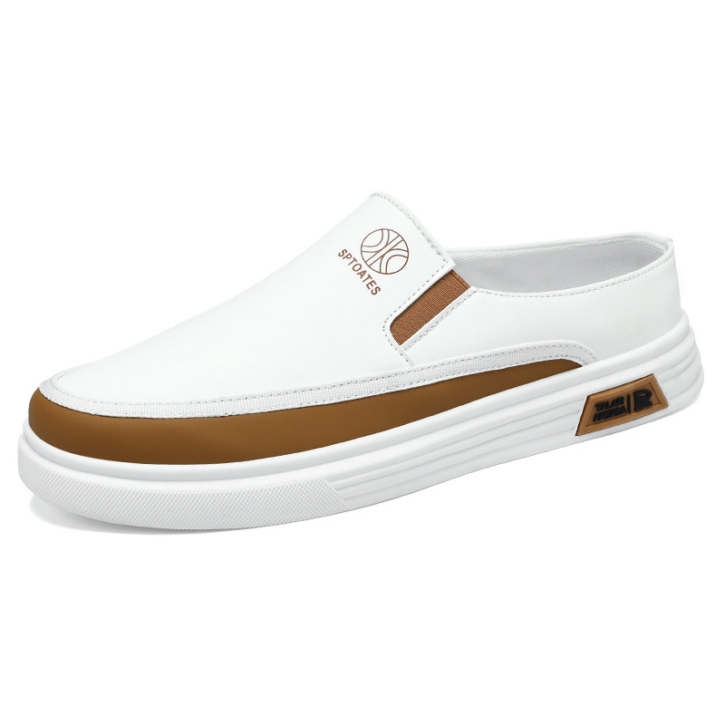 Baotou Semi-pantuflas para hombres de verano nuevo estilo de un pie zapatos casuales de suela blanda zapatillas de deporte de moda zapatos blancos cómodos y transpirables