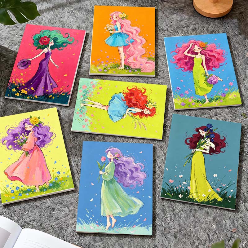 多巴胺少女diy数字油画花卉美少女插画手绘填色油画淘宝天猫代发