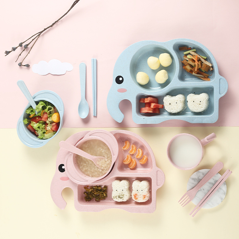 Elefante plato para niños plato para bebés tazón suplemento de alimentos para bebés plato de rejilla taza de paja taza de agua para niños taza transfronteriza