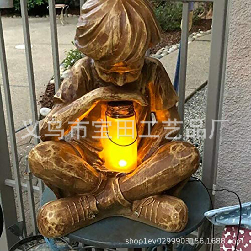 跨境God Boy Statue神童守护小男孩雕像树脂工艺品花园摆件