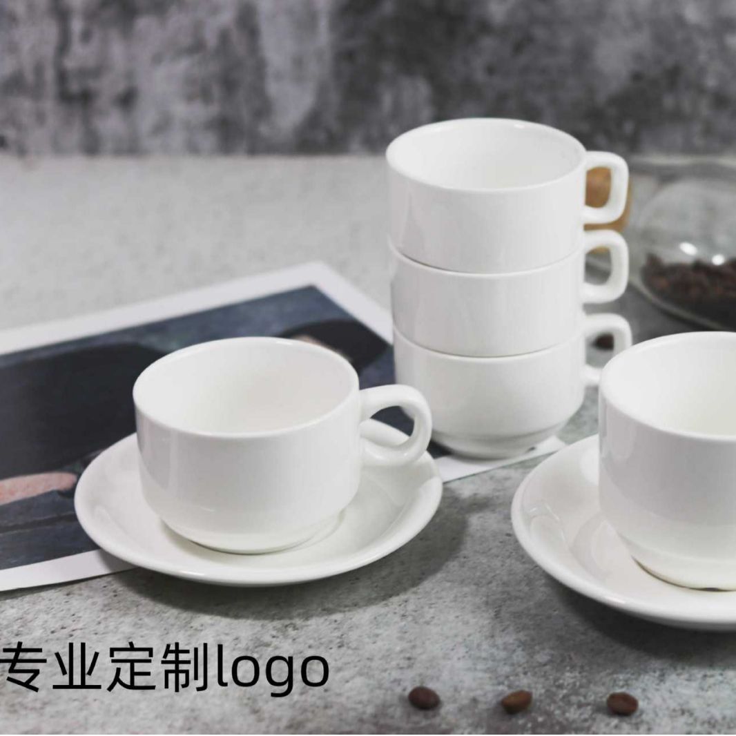 陶瓷咖啡杯碟简约纯白色广告陶瓷杯可印logo高级酒店宾馆用品瓷