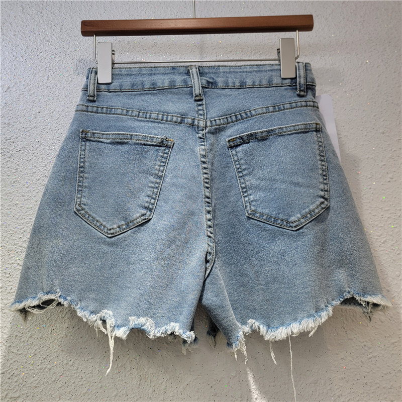 Pantalones Cortos Denim con Bordado para Mujer Corte Pierna Ancha con Cuentas image 2