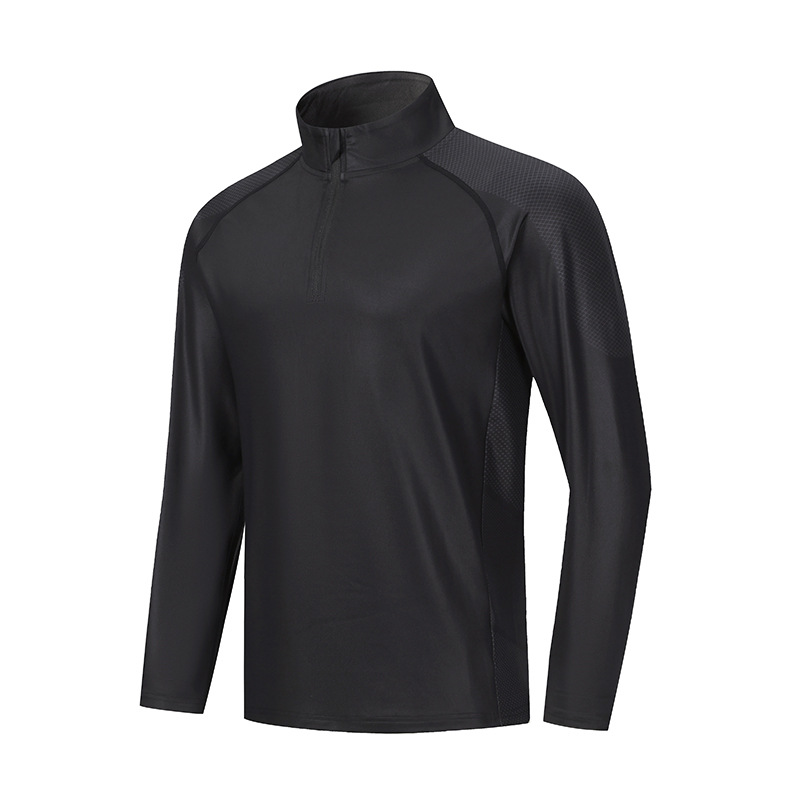 Camiseta de base de lana blanca personalizada transfronteriza secado rápido camiseta de manga larga hombre medio cremallera entrenador de fitness ropa camiseta