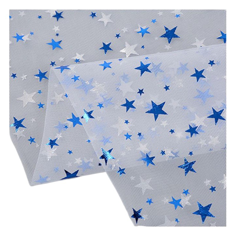 2019 nueva estrella de pentaco estampada tela de malla primavera ropa infantil vestido de boda turbante tela de hilo
