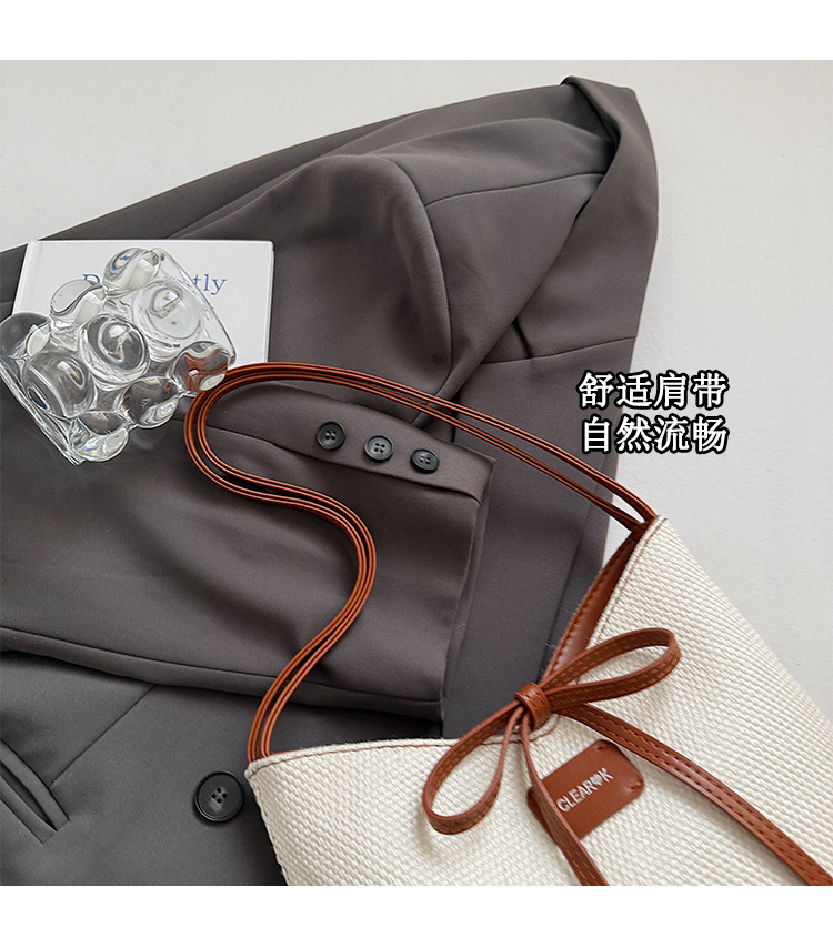Simple and large-capacity tote bag for women 2025 new style in a two-color Korean-style casual underarm bag with a bow, fashionable and sweet undefined