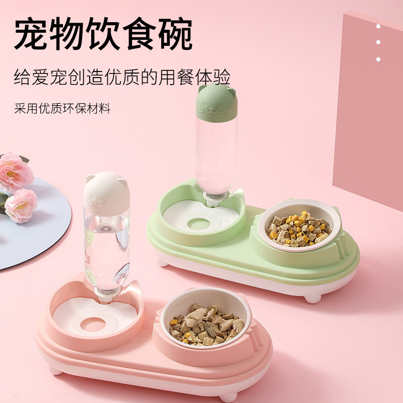 Cat Bowl and Dog Bowl, High-End Automatic Drinking and Feeding Two-In-One Pet Water Bowl and Food Bowl, All-In-One High-Value Dining Bowl