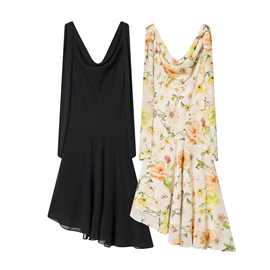 外贸跨境2026夏季欧美时尚休闲不规则设计印花荡领连衣裙女E50416