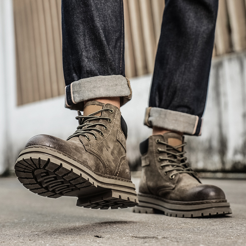 Bottes de travail rétro montantes d'automne et d'hiver, bottes jaunes de style britannique, bottines de sport décontractées_voghion.com