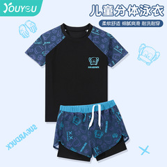 子供用水着、中高年男児用、分離型、夏の新作、漫画柄、二重構造の水泳パンツ、青少年用水着セット、卸売