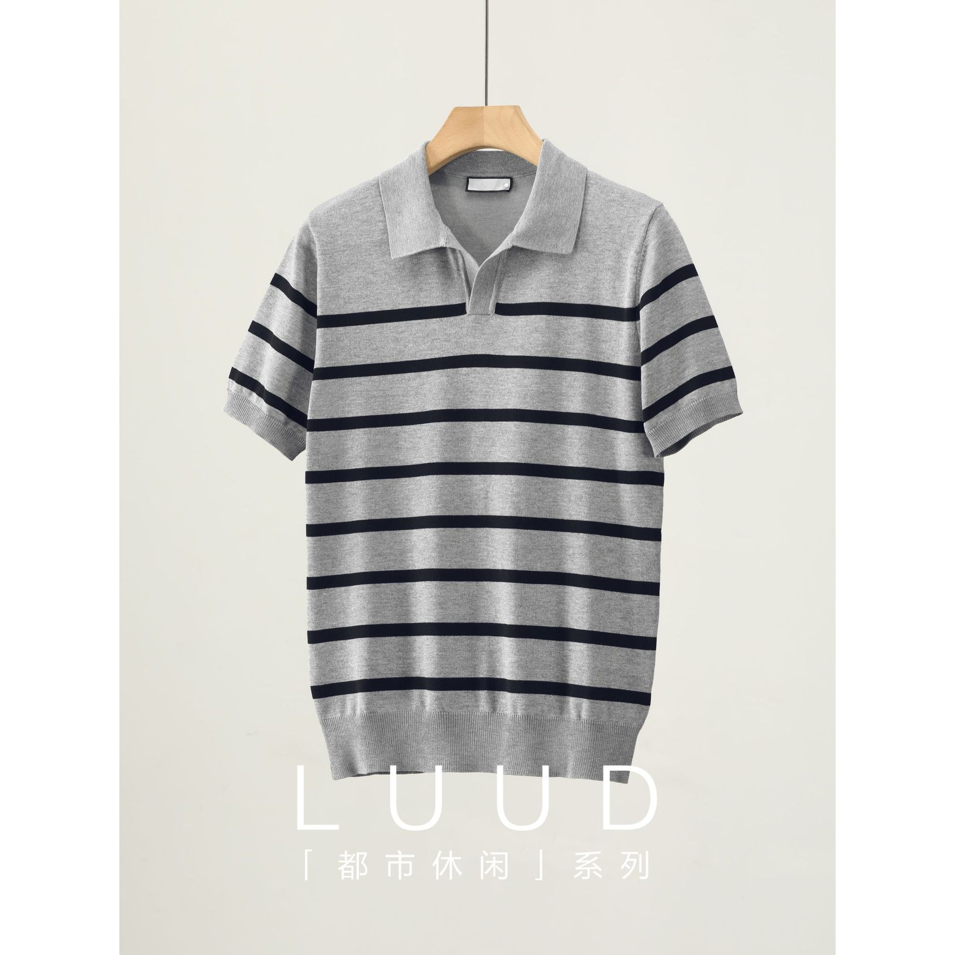Polo camiseta de punto camiseta de manga corta camiseta de hombre cuello en V gaviota cuello rayas viejas líneas de viento de verano fábrica transfronteriza mayorista