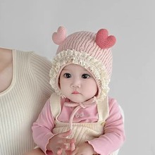 宝宝帽子秋冬季女童可爱超萌婴幼儿童套头帽韩版毛线帽针织护耳帽