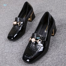 Black Faux pumps Black Crocodile Embossed Women's Faux羳