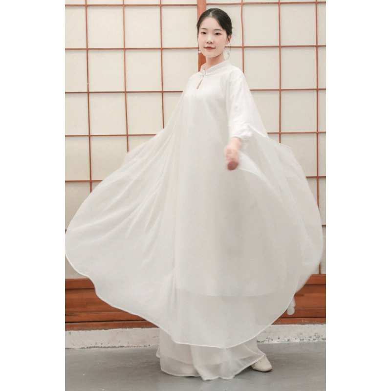 Новое платье-халат из шифона в стиле ретро с этническим принтом, улучшенное, в стиле Дзен, для чаепитий, больших размеров, свободного кроя, с воротником-стойкой, коллекция Весна-Осень 2024