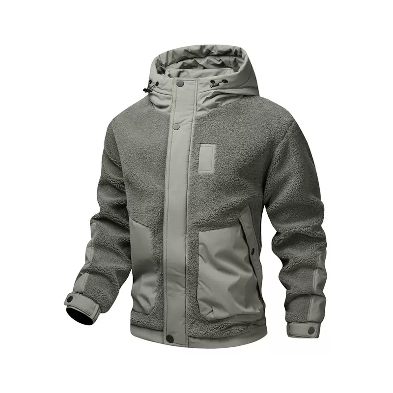 羊羔绒夹棉外套男士秋冬季摇粒绒加厚棉衣服冬装连帽颗粒二棉夹克