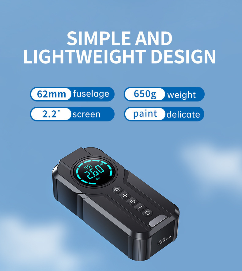 Car Air Pump, Wireless Portable Car Power Bank, Tire Inflator, Emergency Jump Starter, Cross-Border