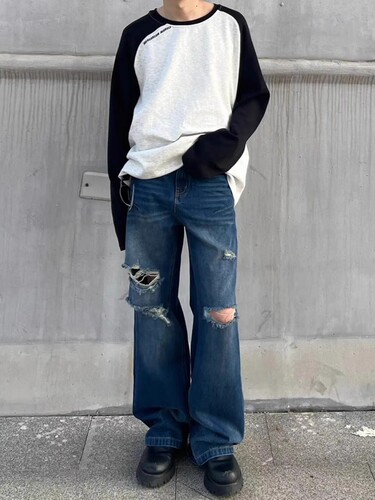 2025 New Style Long-Sleeve Collared T-Shirt with Color Block Loose Splicing for Men and Women, Fashion Model Base Top for Layering