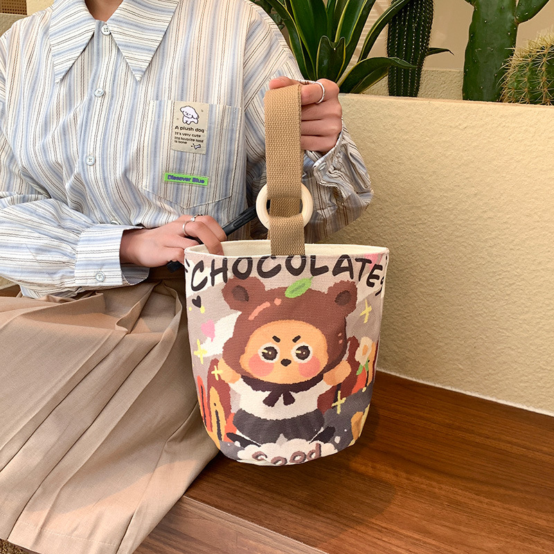 Korean version 2026 new bucket bag handbag student commuter canvas bag manufacturer wholesale Korean version cute cloth bag