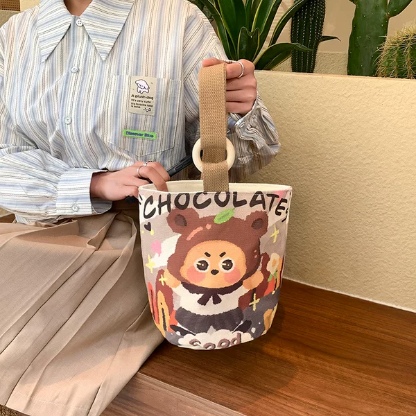 Korean version 2026 new bucket bag handbag student commuter canvas bag manufacturer wholesale Korean version cute cloth bag