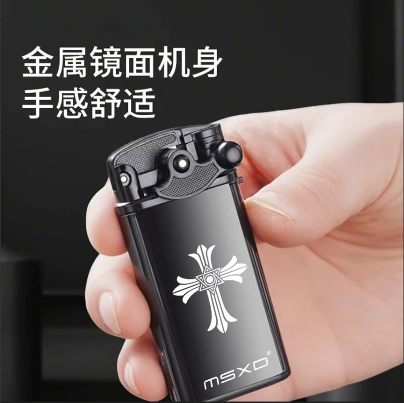 新款创意摇臂充气防风打火机金属蓝焰直冲复古个性炫酷男士刻字潮|undefined