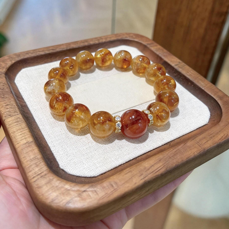 Natural Yellow Tower Crystal Red Glue Flower Tiger Eye Stone Bracelet Light Luxury Energy Crystal Bracelet to Attract Wealth and Good Luck Wholesale