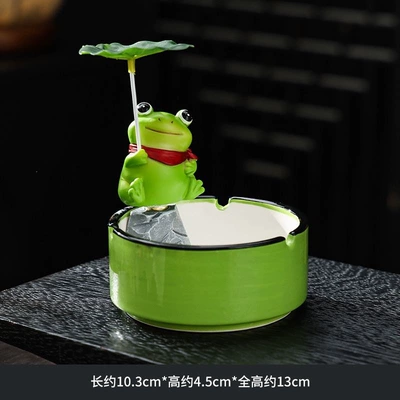 Creative frog ashtray, creative home decoration, cultural and artistic Chinese-style tea table ornament, cartoon-specific for home use (Car ashtray) - lotus-leaf-frog-ceramic-base-ashtray