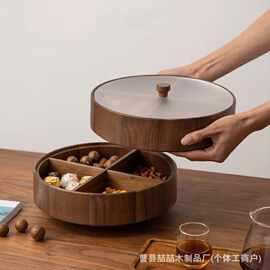 新中式木质干果盒客厅单双层点心零食水果盘可旋转待客糖果坚果盒