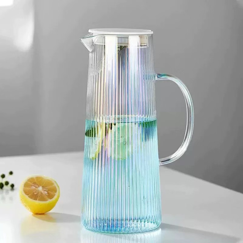 Botella de agua fría vertical japonesa, tetera de vidrio de alto silicio de silicio, tetera de agua fría doméstica de gran capacidad, tetera de jugo de té, conjunto de tazas de agua