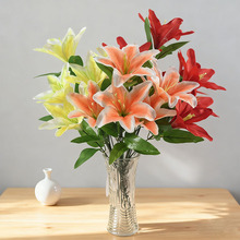 批发仿真7头百合假花婚庆布置客厅摆件花大束高级感高仿真度全色