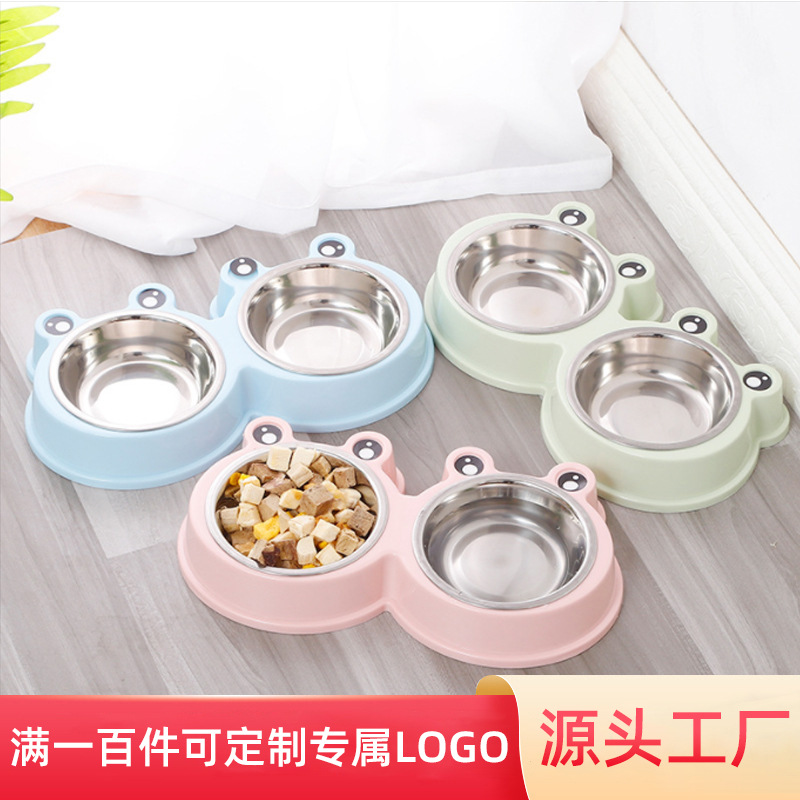 Fabricante personalizado desmontable dos en uno rana doble tazón de acero inoxidable gato tazón de plástico espesado antideslizante tazón de perro tazón de mascotas