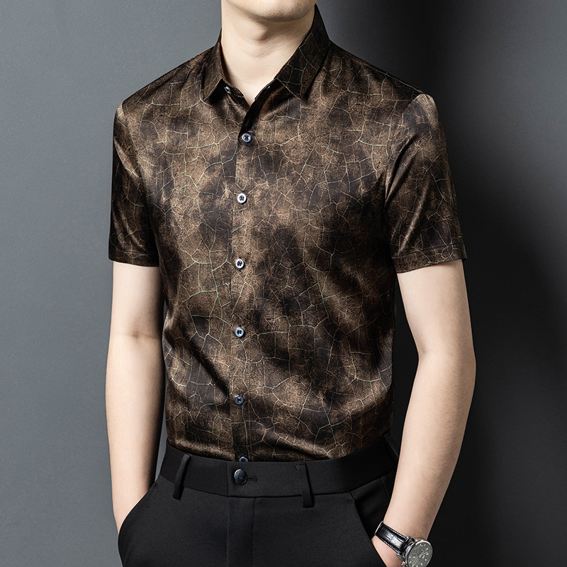 Áo sơ mi ngắn tay lụa tơ tằm nam phong cách Trung Hoa — Cà phê 5213