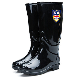 Shanghai Warrior rain boots 863 women's high mid-calf rain boots non-slip wear-resistant plastic all black water shoes wholesale