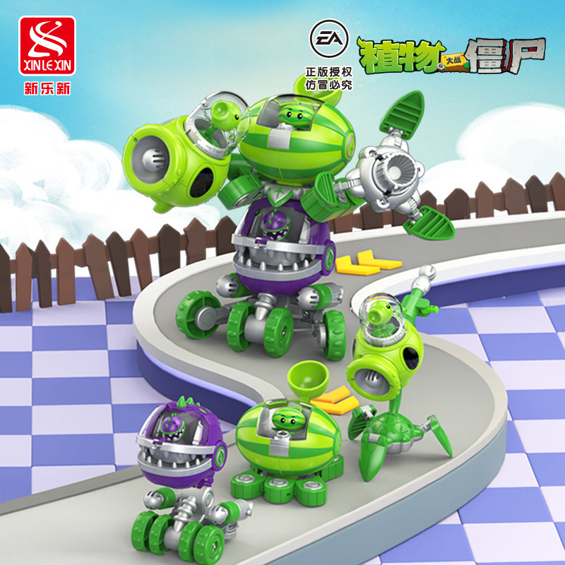 Plants Vs. Zombies Transforming Three-In-One Mech Watermelon Pitcher Pea Shooter Educational Toy