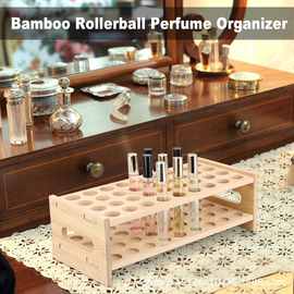 跨境木制试管滚珠香水收纳架多孔香水存储架实木口红精油展示架