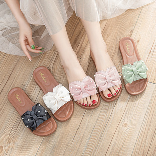 New Casual Beach Shoes, Popular Women's Bow Outer Wear Slip-Ons, Non-Slip Fashion Slippers, Flat Soles and Comfortable