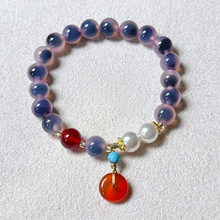 杭州香积同款半糖梦幻粉糖心串珠手链盐源寿桃平安扣人间蜜桃手串