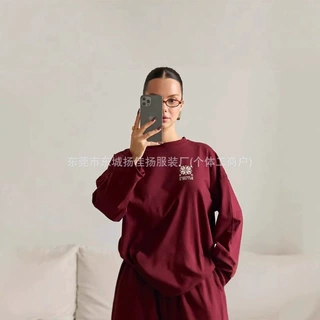 100%纯棉长袖t恤2026秋季欧美风宽松舒适外穿潮牌oversize上衣女