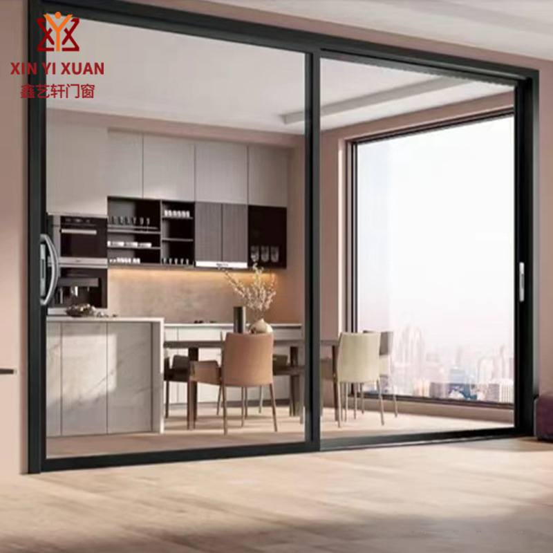 Foshan broken bridge aluminum doors and windows aluminum alloy balcony kitchen glass partition sliding door indoor open integrated sliding door
