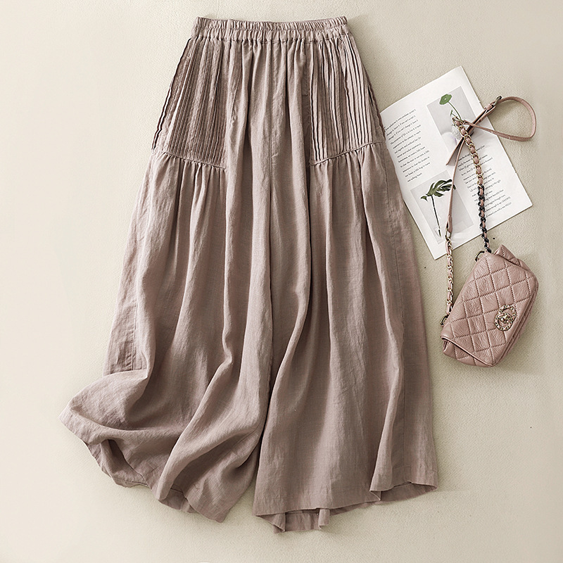 2026 Ramie Flowy Loose Wide-Leg Pants Japanese Style Versatile Spring/Summer Linen Straight Nine-Point Skirt Pants