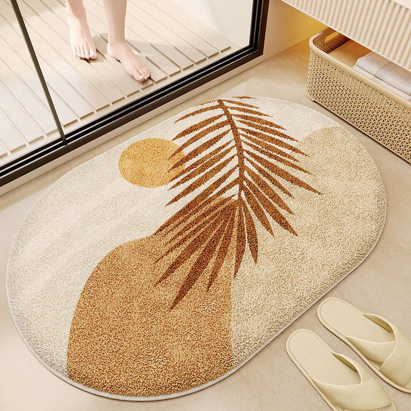 Bathroom Floor Mat in Wabi-Sabi Style, Faux Cashmere Foot Mat, Absorbent Mat, Non-Slip Carpet for Bathroom and Toilet Entrance