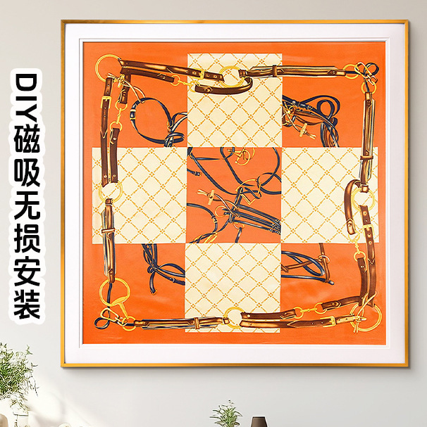 Silk Scarf Framed Decorative Wall Art 90*90 Light Luxury Style DIY Non-Damaging Magnetic Scarf Photo Frame Wall Hanging