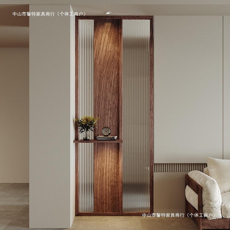 新中式实木长虹玻璃屏风中古风店铺客厅隔断餐厅办公入户玄关|undefined
