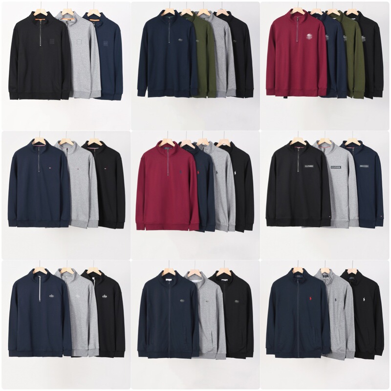 New High-Quality Pony Embroidered Stand-Up Collar Half-Zip Cotton Terry Sweatshirt for Outer Wear, Versatile for Couples
