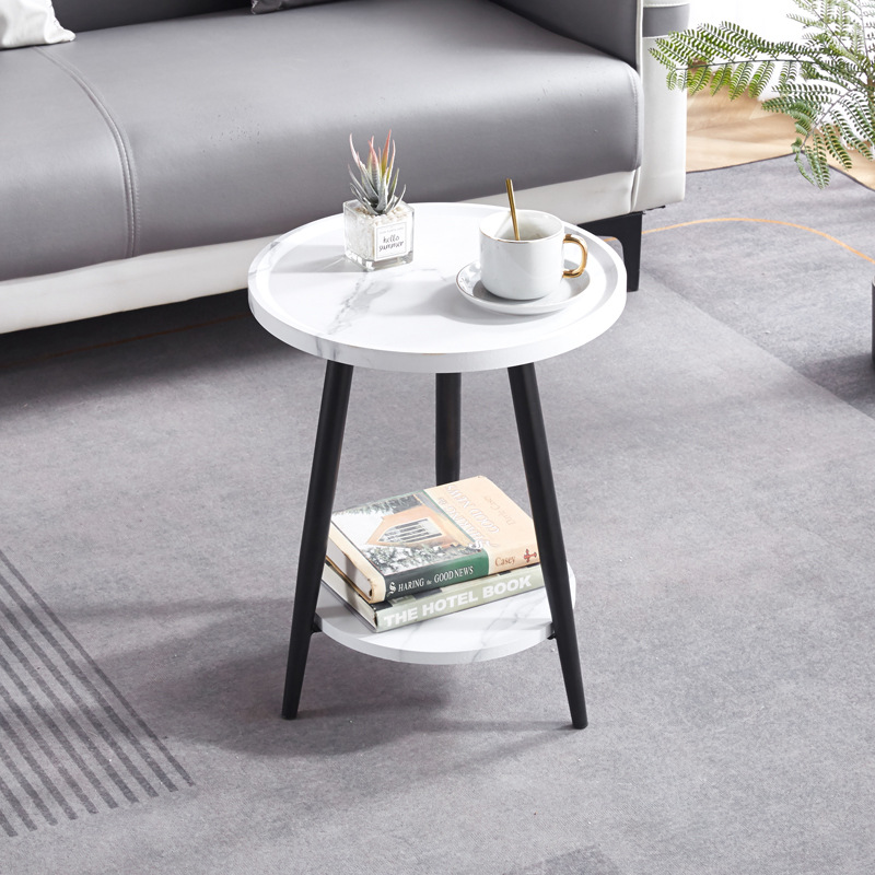 더블 레이어 원형 테이블 흰색 대리석 (40*40*50)