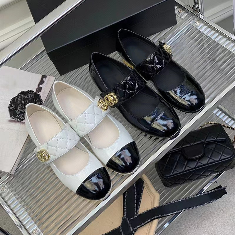 2023 Spring New Retro Chanel Style Rhombic Color-matching Round Toe Thick Heel Shallow Mouth Single-layer Shoes Mid-heel Mary Jane Shoes for Women