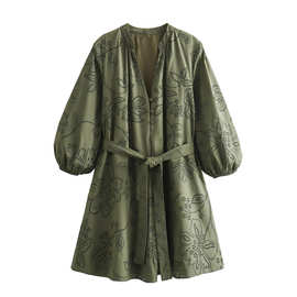 2025外贸跨境欧美女装批发长袖宽松镂空蕾丝连衣裙  2035