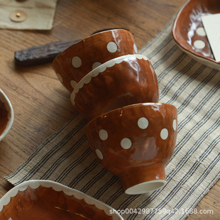 Japanese creative rice bowl, small set for one person, retro ceramic home, antique style tableware, small red book plate